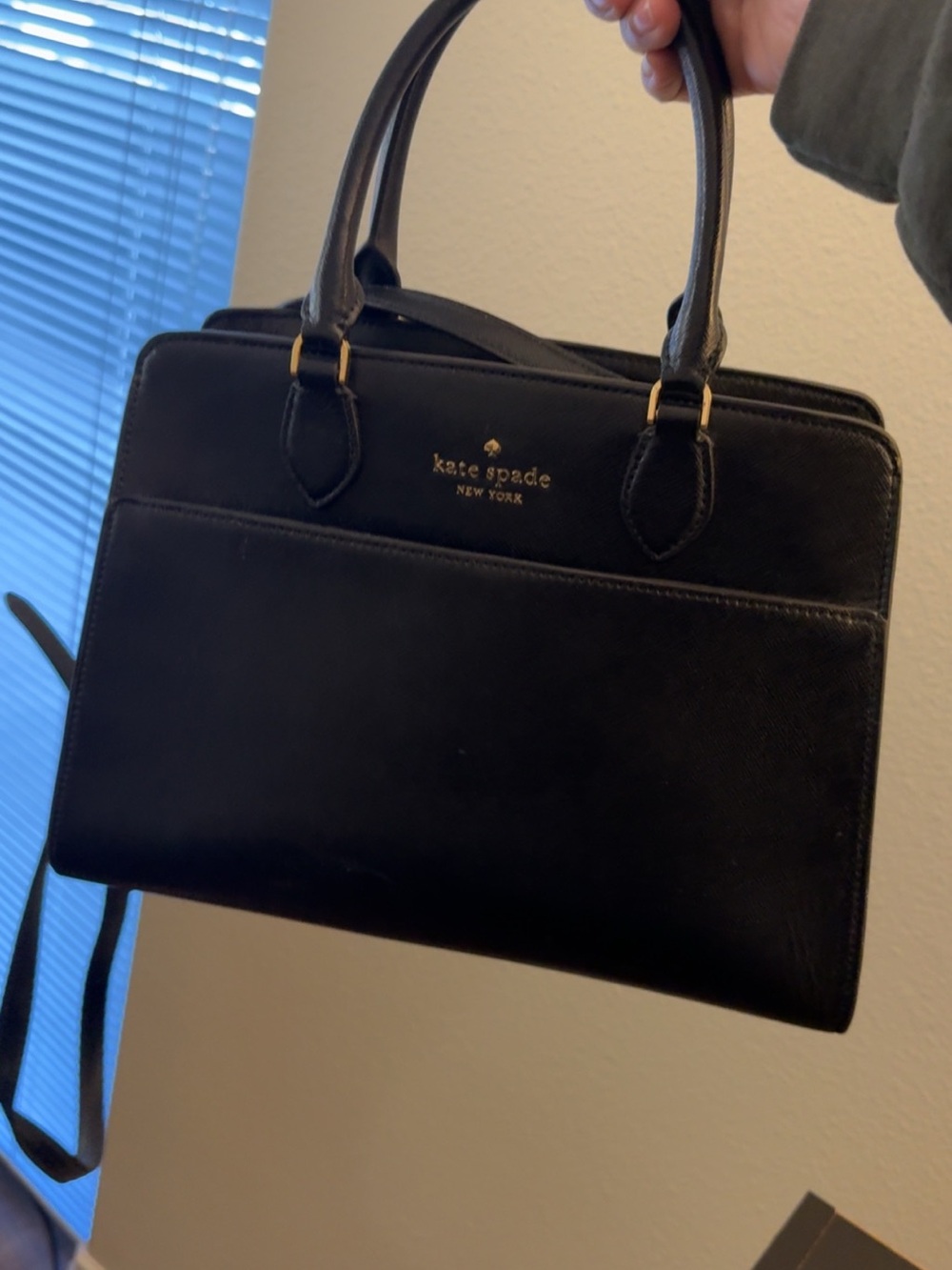 kate spade black leather structured satchel with gold hardware